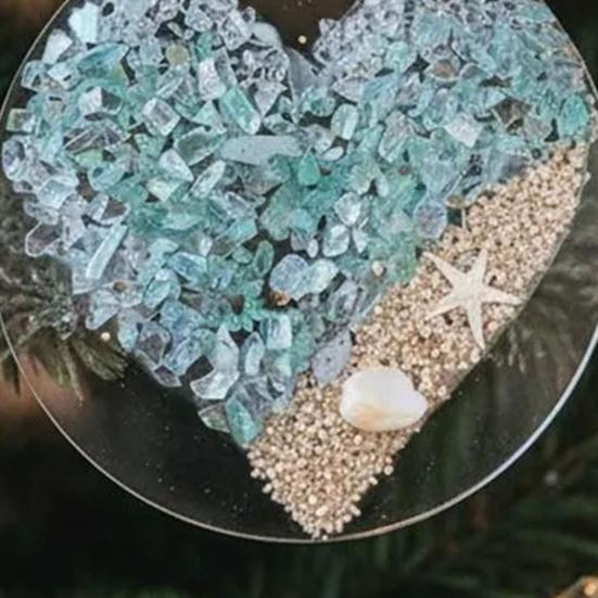 Christmas Sea Glass Heart Ornament Handmade Home Office Holiday Party Xmas Tree Acrylic Seaglass Art Hanging Decoration Pendant