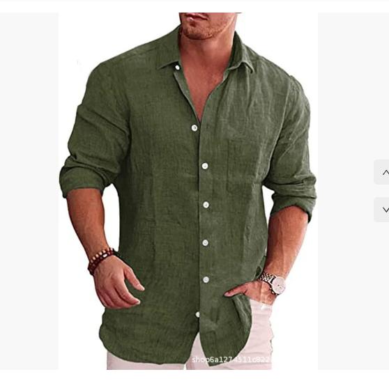 Men's Cotton Linen Autumn Long-sleeved Shirt Solid Colour Versatile Casual Resort Style Men's Shirt Tops