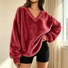 Women's Pullover Sweatshirt V-Neck Long Sleeve with Pockets Color Casual Top
