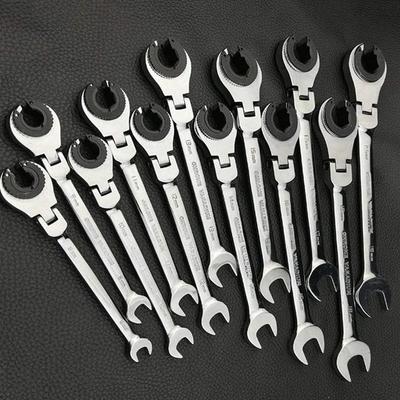 Ratcheting Wrench Set with Open Flex-head Metric Tubing Combination Wrench Set 8-30mm Tubing Ratchet Wrench