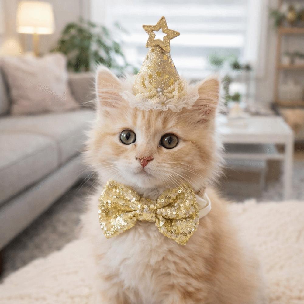 Adjustable Cat Birthday Party Hat Comfortable Fit Decorative Cat Princess Hat Star Sequins Dog Party Headband