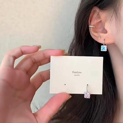 Bingtang Super Shiny Small Square Diamond Earrings – 2025 New Versatile High-End Women's Jewelry