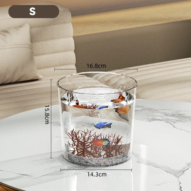 Simple Plastic Fish Tank Highly Transparent and Shatter-Resistant Round Imitating Glass Fish Tank Tabletop Small Aquarium Box