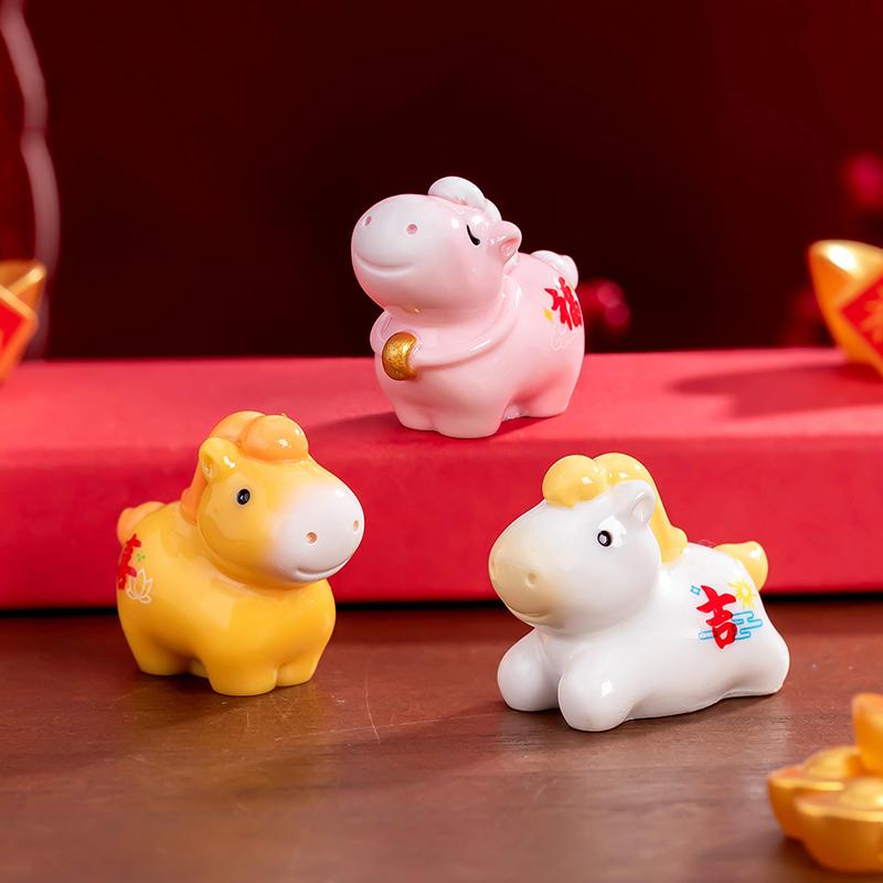 Horse Year Miniature Ornaments Zodiac Cartoon Lucky Pony Diy Car Decoration Spring Festival Office Desktop Decor Ornaments
