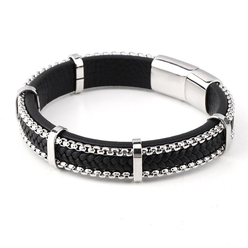 Men's Stainless Steel Bracelet Braided Leather Bracelet Fashion Punk Men's Bracelets