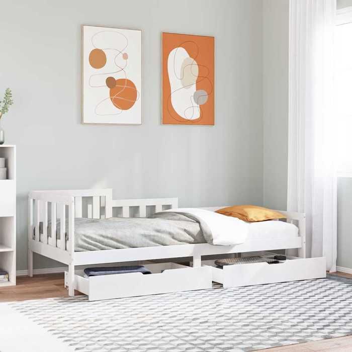 VidaXL Lit de jour et tiroirs sans matelas blanc 90x200 cm bois massif 3302106