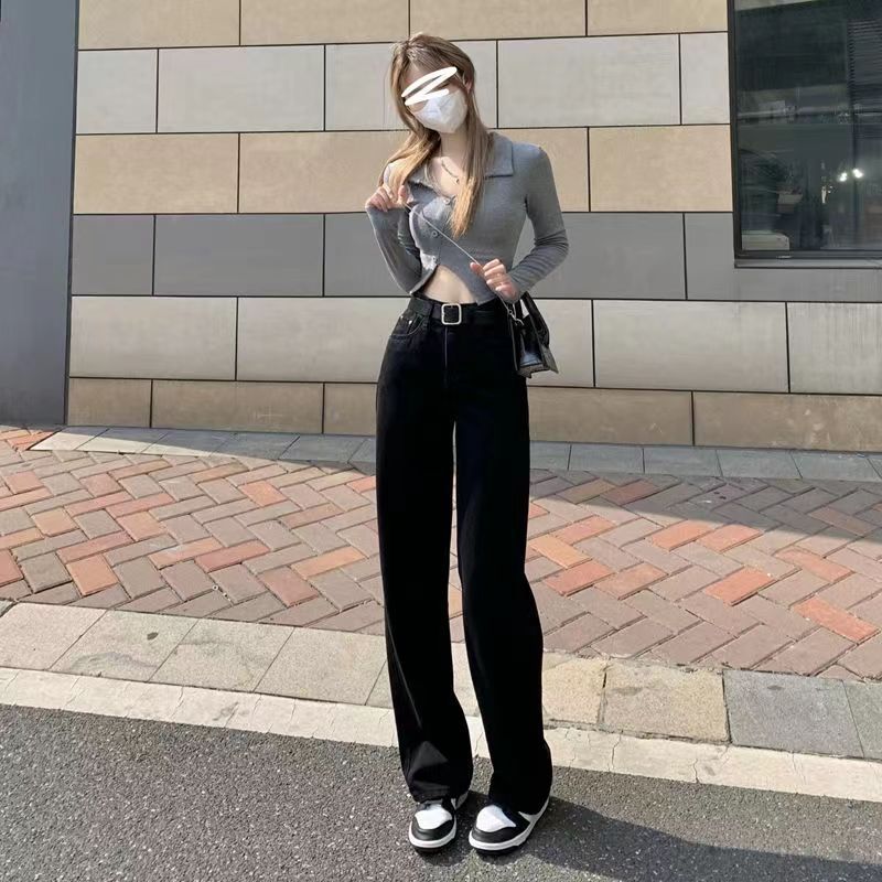 

Розовые прямые джинсы женские весна и лето высокая посадка и тонкие свободные большого размера повседневные моп-джинсы узкие широкие штаны S