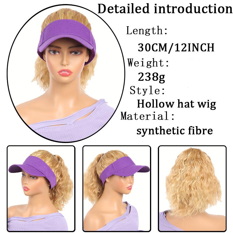 Purple Hollow Top Hat Corn Bearded Ponytail Hat Wig Female Wig Heat-resistant Fiber Wig Simple and Natural To Wear