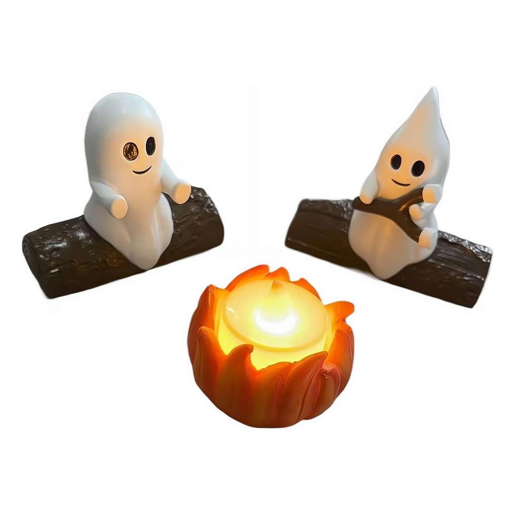 Halloween Ghost Candles Bonfire Party Resin Statue Ornaments Cute Decoration Ghost Outdoor Indoor Home Holiday Party Accessories