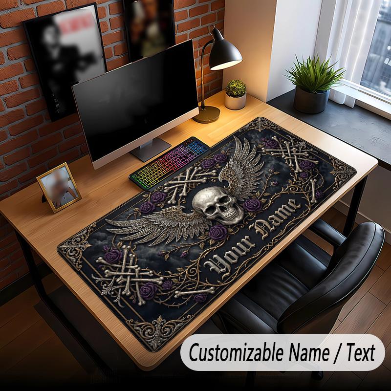 Skull Gothic Theme Custom Mouse Pad Personalized With Name Text Customized Desk Mat For Office Home Decor