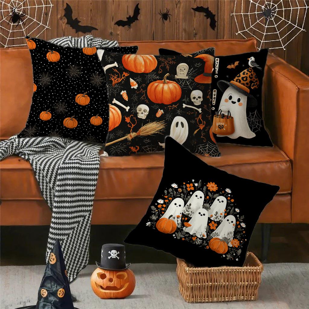 Halloween-themed Pumpkin & Ghost PillowsSuitable for Sofa Car Bedroom Decorative Cushion Cover Pillow Cover