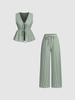 Summer Striped Casual Set: Color Block Vest & Solid Long Pants