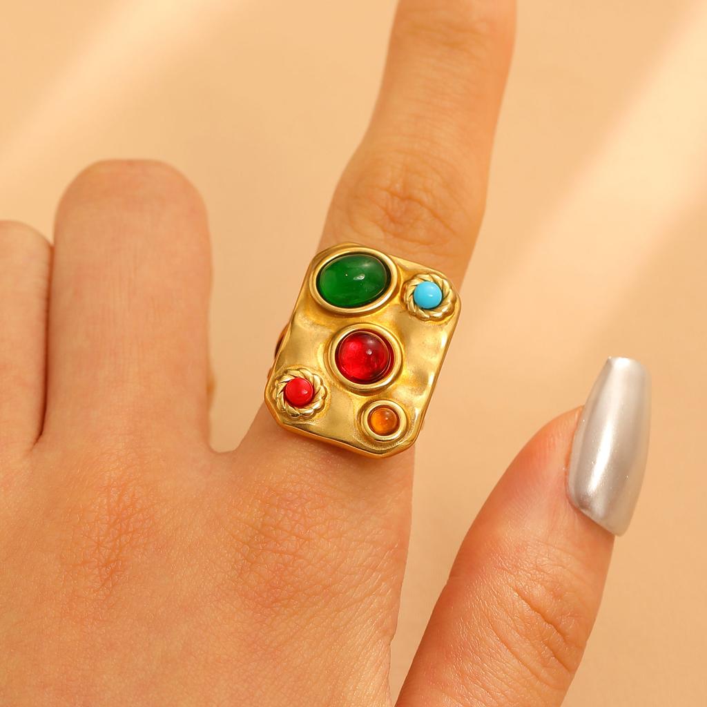 Stainless Steel Classic Flower Leaf Ring Pearl Stacked Ring Large Exaggerated Ring Women Gold Color Fine Jewelry Gifts for Her