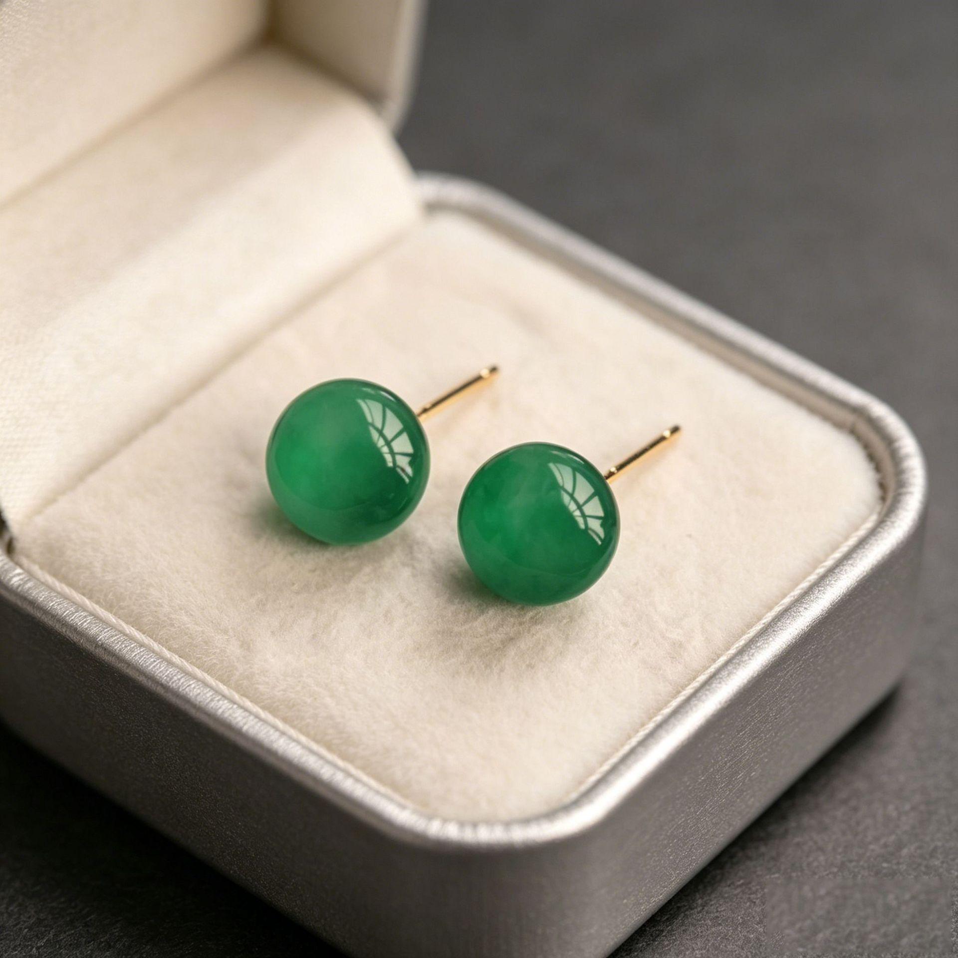 Natural African Jade 999 Sterling Silver Stud Earrings for Women - Green Ear Piercing Care Accessories