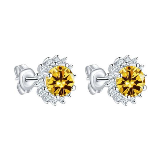 1 Pair Stud Earrings Sunflower Shape Cubic Zirconia Inlaid Ear Studs Women Geometric Earrings