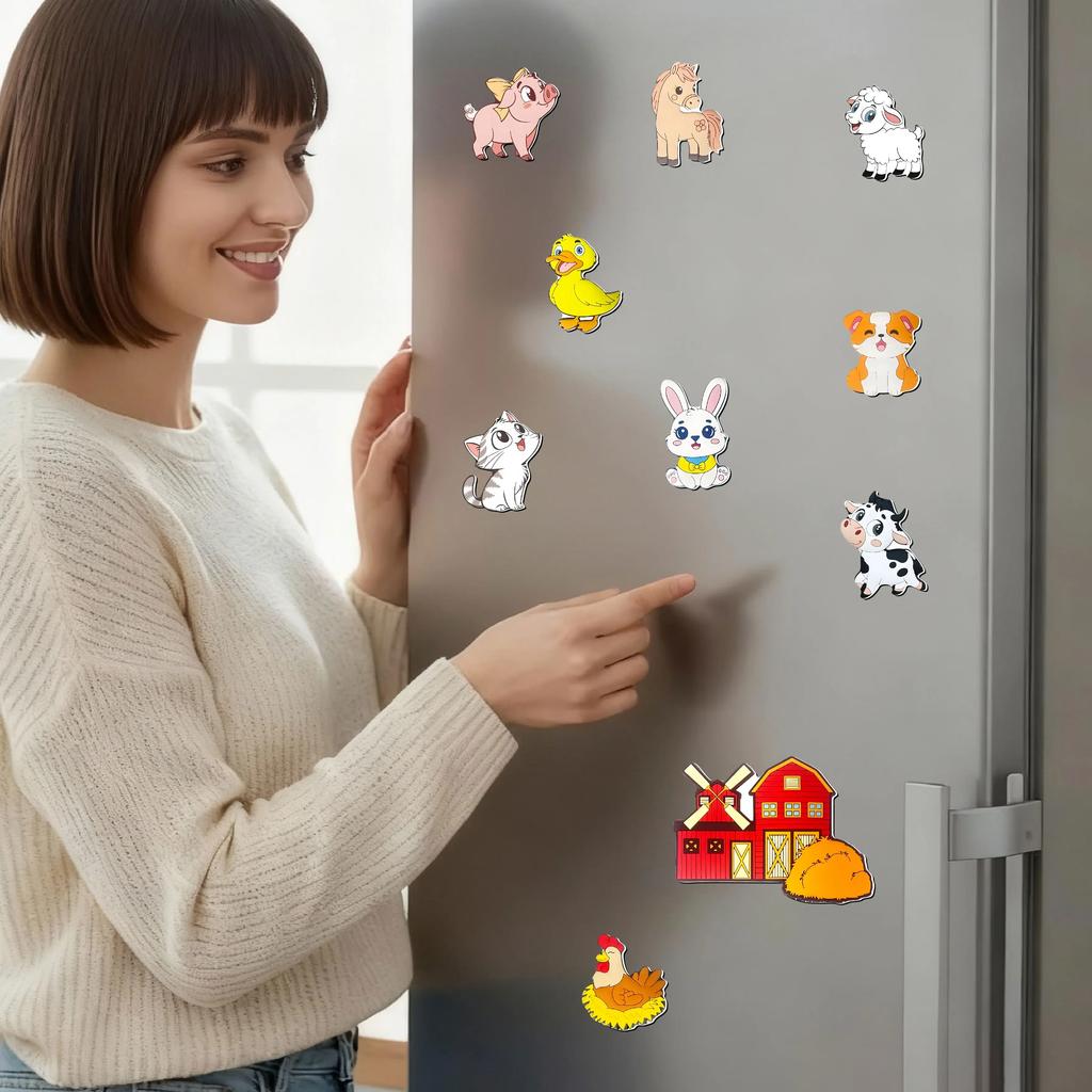 10 Farm Animal Magnetic Stickers, Farm Element Magnetic Stickers, Suitable for Kitchens, Offices, Classrooms, Refrigerators