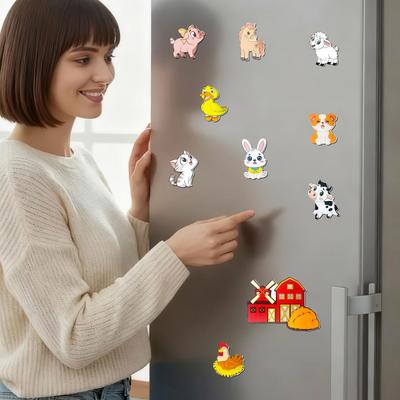 10 Magnetische Aufkleber mit Bauernhoftieren, Magnetische Aufkleber mit Farm-Elementen, Geeignet für Küchen, Büros, Klassenzimmer, Kühlschränke