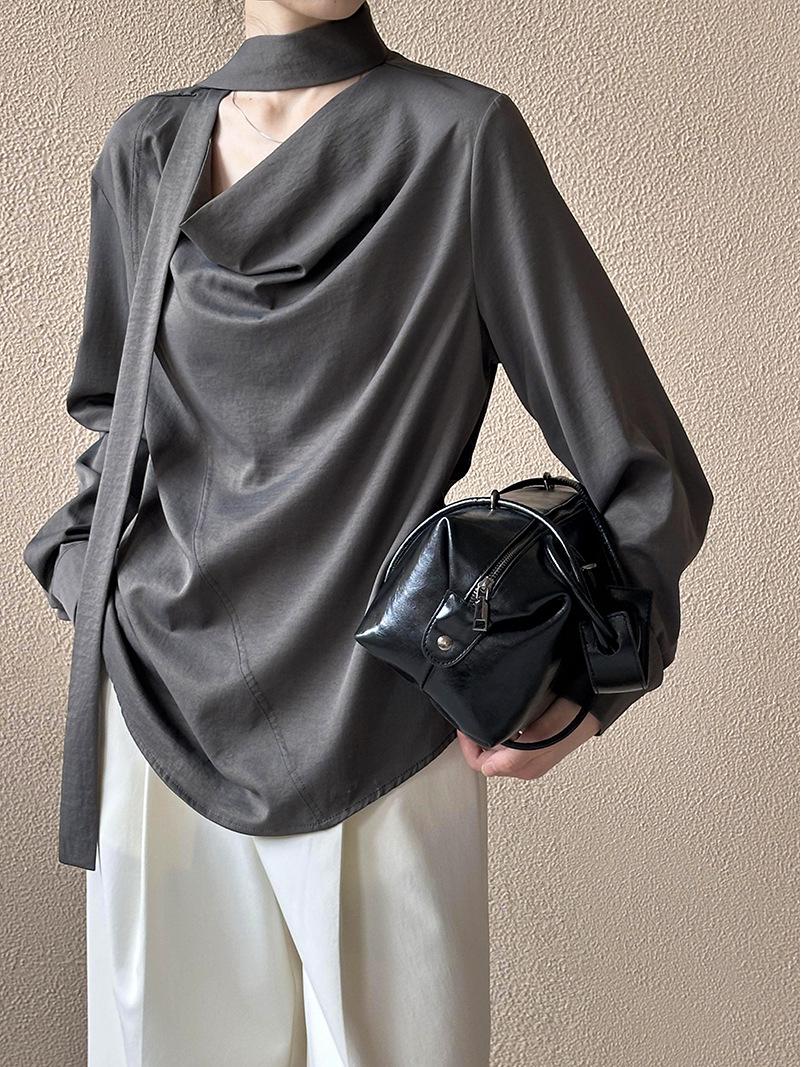 

Оранжевая Zhi 2025 Ранняя Осень Корейская Рубашка Женская Халтер с Лентами Высокого Класса M