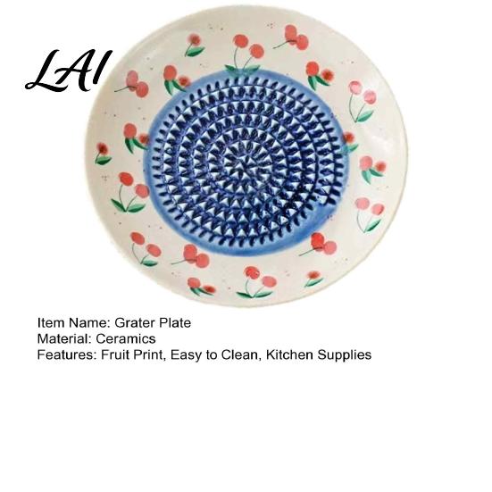 Kitchen Grater Tool Ceramic Garlic Plate Fruit Print Ginger Cheese Manual Grinder Vegetables Multi-function Mincer Dish for Onion Lemon,