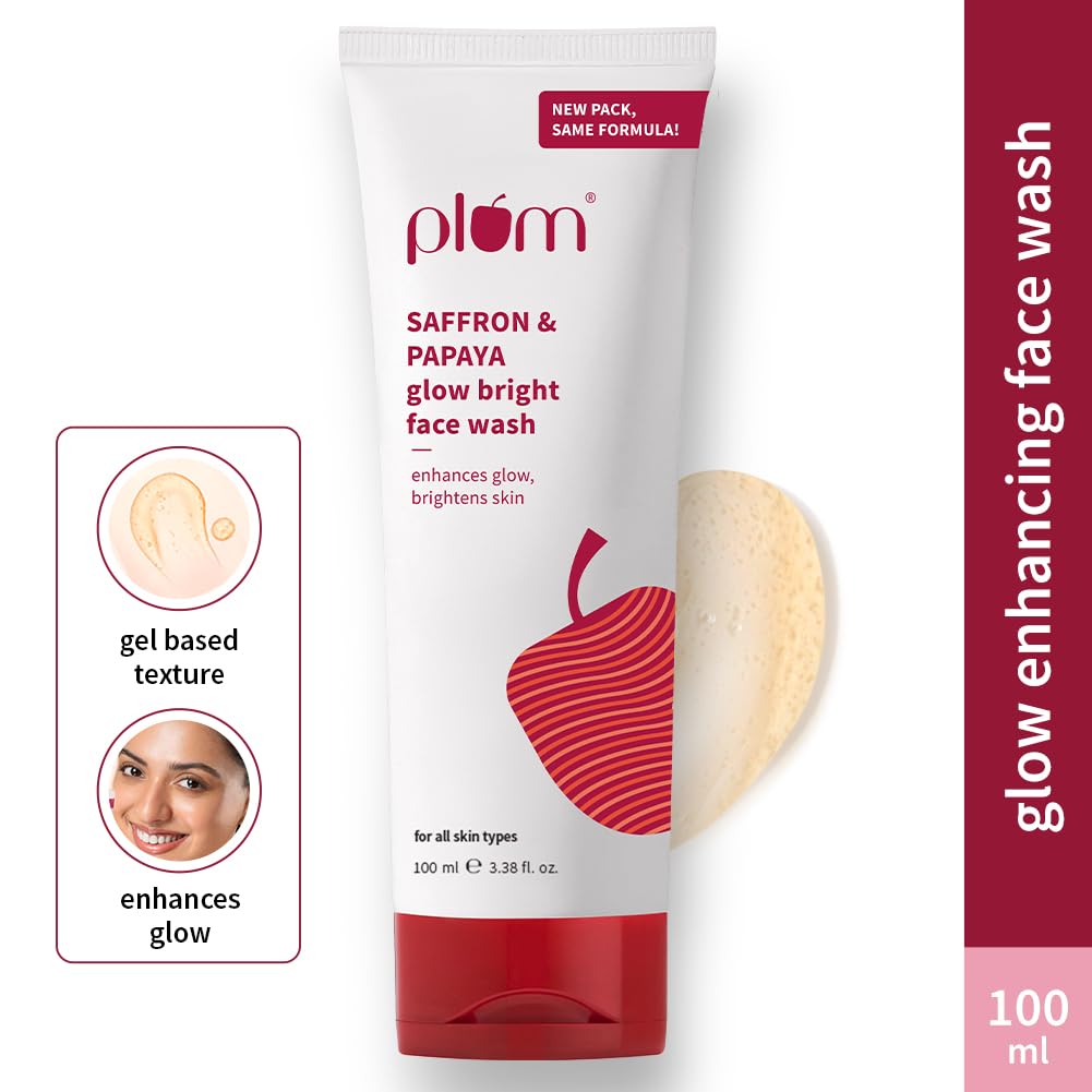 Plum Saffron Papaya Glow Brightening Face Wash Non Drying Daily Gel Cleanser For Dull Uneven Skin Women Men 100 ml
