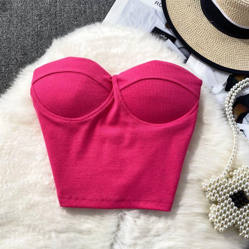 Pure Color Strapless Tube Top Vest Female Outwear Sexy Sexy Short Bare Midriff Slim Fit Thin Band Chest Pad Wipe Tops