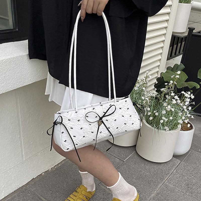 Fashion Bow Ribbon Shoulder Bag Daily Casual Commuting Bowknot Print Underarm Bag Sweet Women's Small Handbag