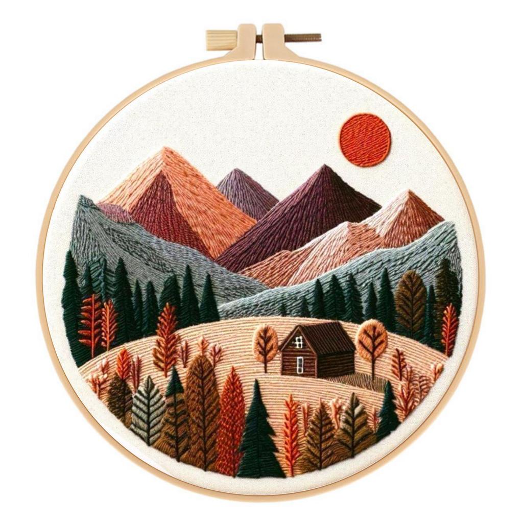 1set Spring/Summer Mountain and Sea Series Embroidery DIY Material Kit, including tools, suitable for beginners. Hand embroidery fabric materials.