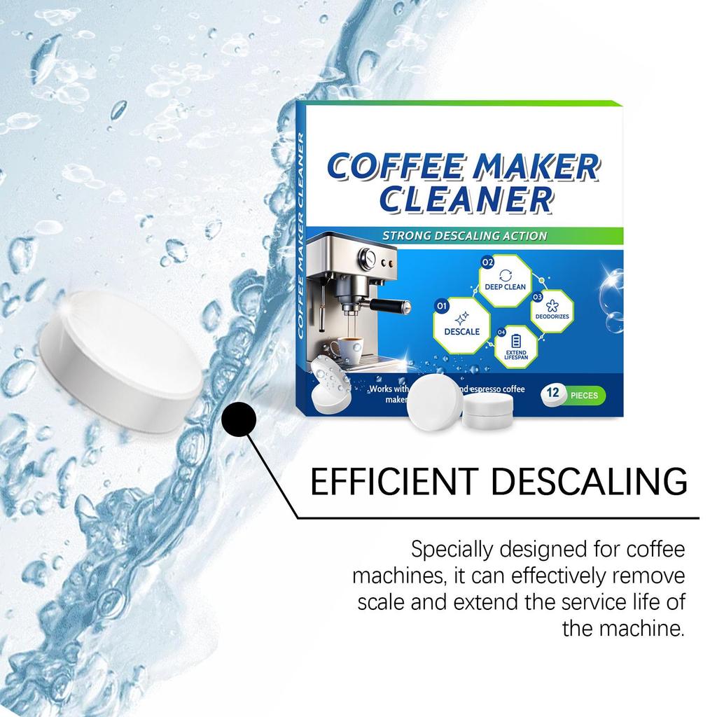 AMZ Coffee Machine Cleaning Tablets 12pcs - Gently Cleans  Stains and Limescale. Portable Universal Coffee Machine Cleaning and Care Tablets.