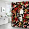 Personality Flowers and Horror Skeleton Skull Shower Curtain Polyster Fabric Home Decor Halloween Bathroom Curtain with Hooks