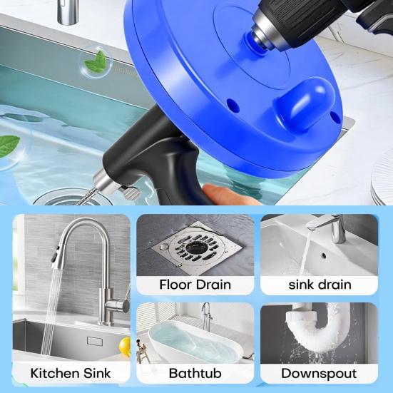 Pipe Unclogger Drain Auger Set with Drill Adapter Flexible Steel Drain Auger Shower Tub Floor Drains Gloves Cloth Bag Clog Remover