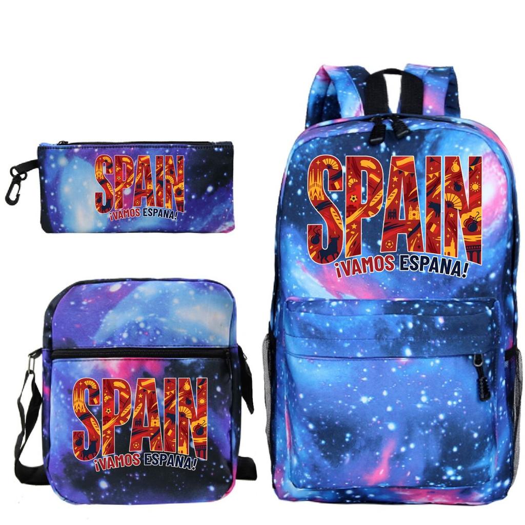 "¡VAMOS ESPAÑA" Spain Themed 3Pc Backpack Set Boy Girl Student Fashion Mini Crossbody Bag and Pencil Case Suit Unisex Mochilas