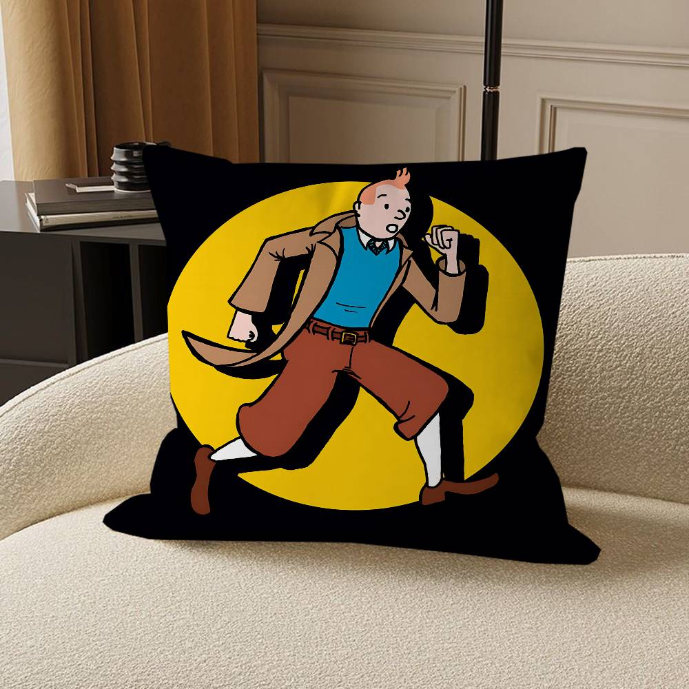 

Cartoon-T-Tintins Adventure Personalized Pillow Cover Kids Bedroom Wild Party Decor Pillowcase kid Birthday shower Gift 12x12Inch