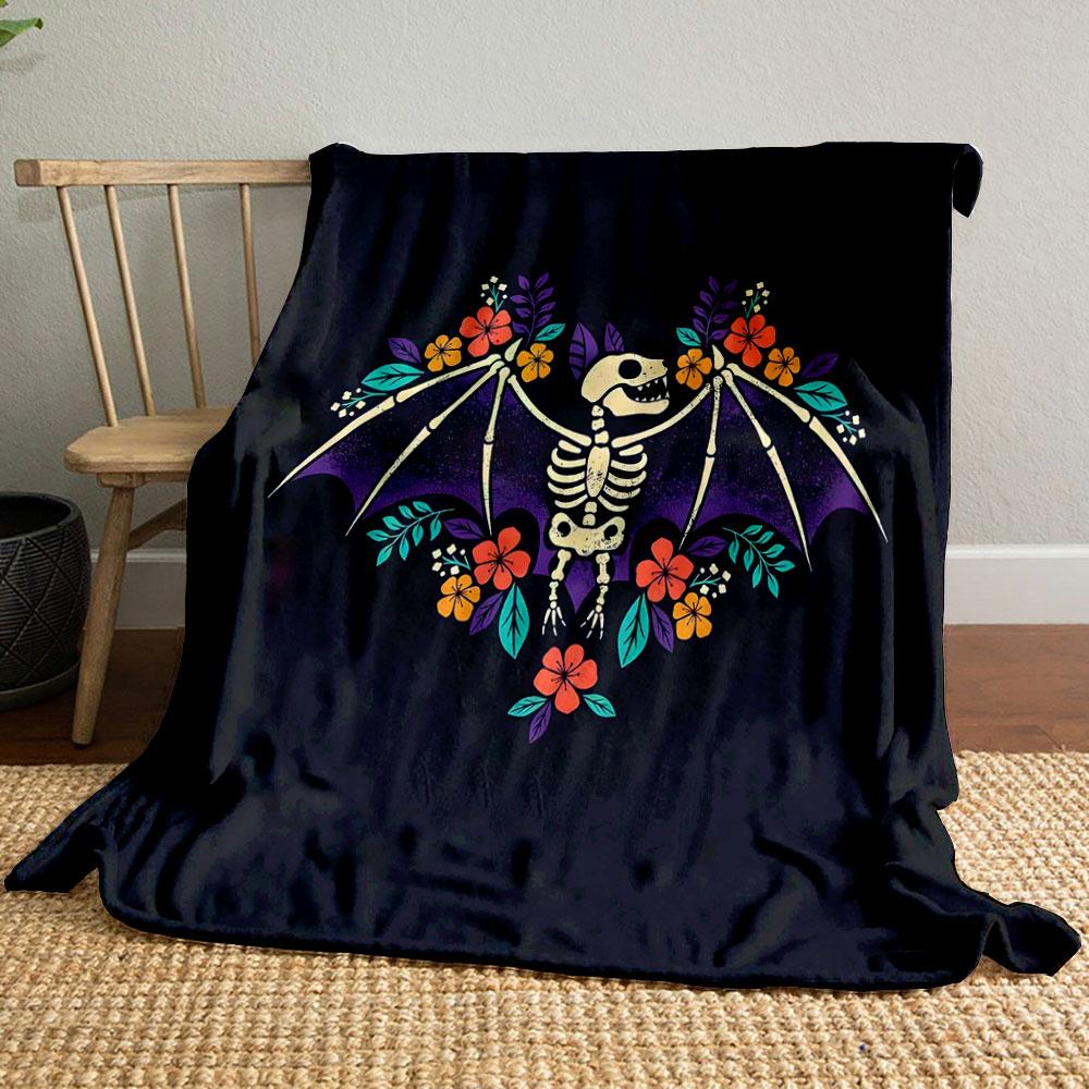 Skeleton Bat with Colorful Flowers Print Blanket Soft and Cozy Perfect for the Living Room Bed Sofa or a Nap,gift