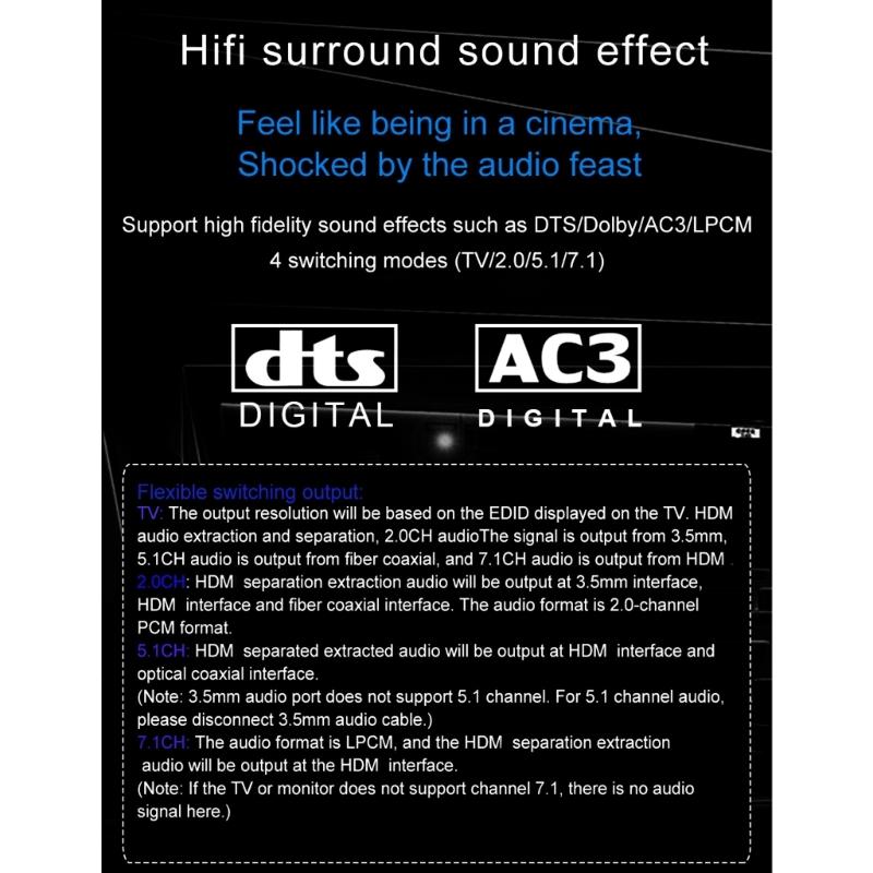 8k HDMI2.0b Audio Extractor Audio Switcher eARC Splitter 7.1CH DSTHD AUX Coaxial Optical DAC DecodingCEC HDCP