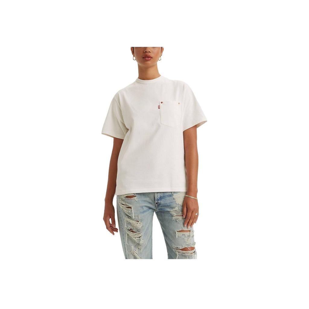 Levis X Kenzo FW23 Co-Branded Logo Patch Pocket Crew Neck Short Sleeve T-Shirt Unisex Tops White A6830-0000