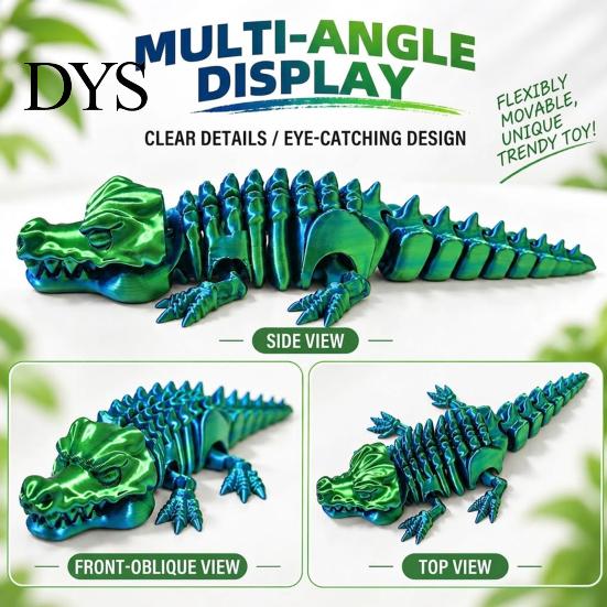Flexible Body Reptile Toy 3D Printed Articulated Crocodile Toy, Figure, Animal Fidget for Desktop Display Stress Relief, Portable Movable Joints Model