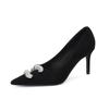 New rhinestone pointed low heel single shoes light mouth metal buckle middle heel soft sole comfortable women's shoes ladyshoes 2025 spring