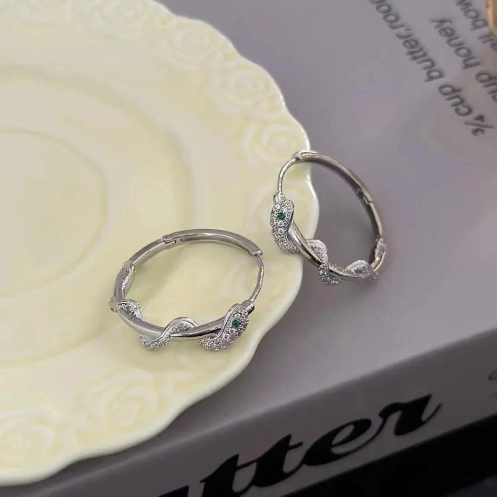 Temperament Personality Shiny Zircon Snake Winding Silver Stainless Steel Hoop Earrings for Women Exquisite Fashion Jewelry Gift