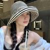 Women Sun Hat Striped Print Wide Brim UV Protection Hat Lightweight Breathable Summer Beach Basin Hat Versatile Accessory