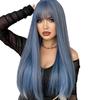 High Quality European American 24 Inch Blue Wig Women With Long Straight Hair Bangs Mermaid Dyed Gray Fiber Full Head Cover