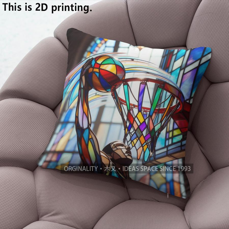 Stained Glass Basketball Player Throw Pillow Covers Pattern Cushion Cover Suitable for Sofa Bedroom Car Pillow Cover