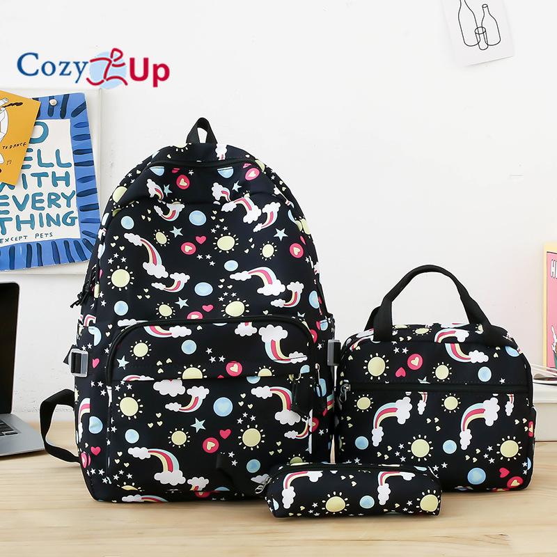 Cute Printed Load-reducing Large-capacity Backpack Women's High-value Casual Backpack 5-piece Set