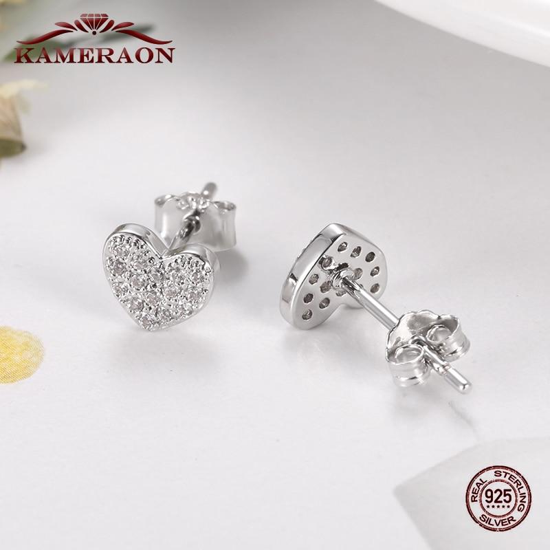  Sterling Tone Stud Earrings With Cubic Zirconia Hearts Korea Women 'S Stylish Jewelry Modish Adorable Shiny Gorgeous Small EarringsFashion