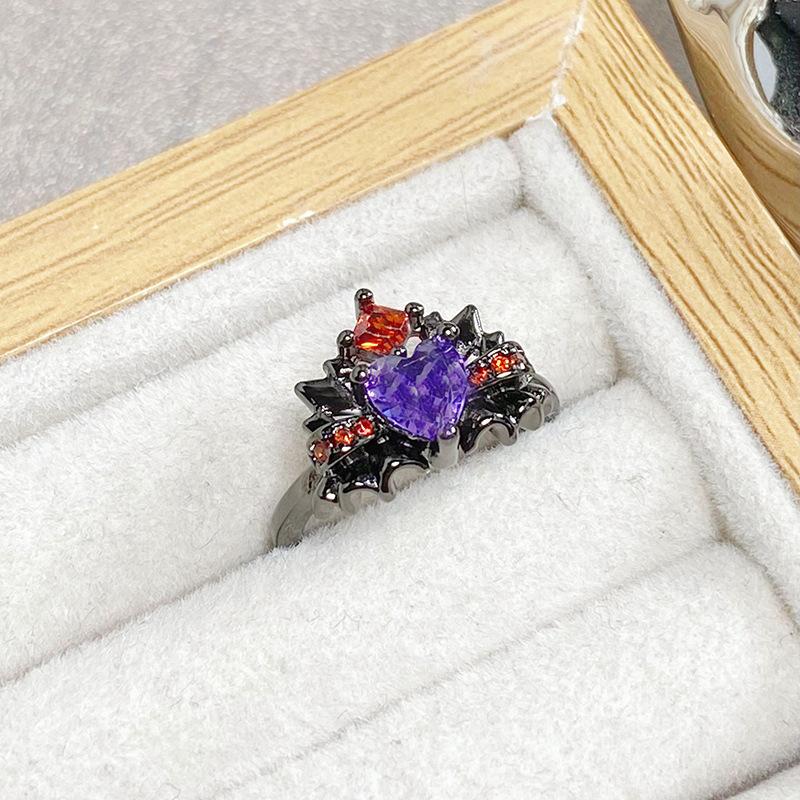 Iris Butterfly Thorn Love Dark Personality Zir*****Pen Ring Purple Diamond Stacked Wearing Niche Punk Ring Woman