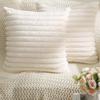 Throw Pillow Cover, Decorative Soft Plush Striped Couch Pillow Covers With Velvet Back For Sofa, Bed, Living Room, Cream White