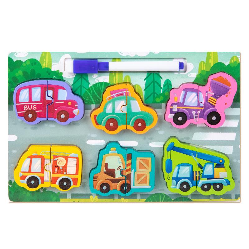 Toddler Animal Cognition 2-in-1 Wooden Puzzle & Drawing Board Educational Toy