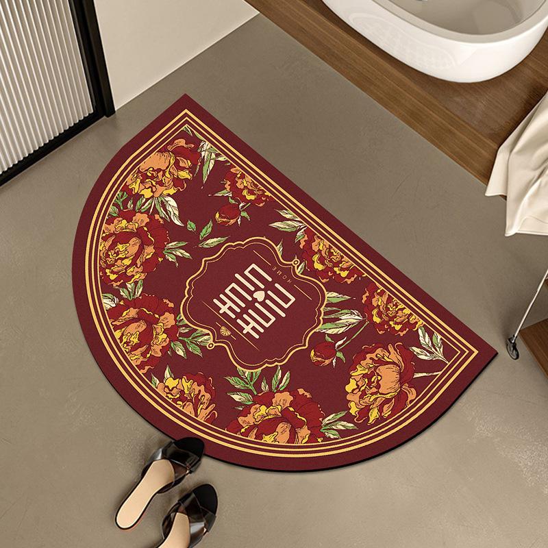 American Retro Semicircular Bathroom Floor Mat Water Absorption and Quick-drying Toilet Bathroom Door Foot Mat Diatom Mud Anti-slip Door Mat