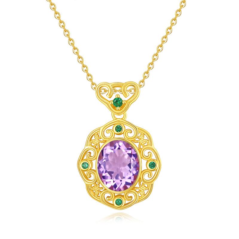 

Natural color treasure new Chinese court pendant s925 sterling silver non-fading necklace women s premium 18K electroplated collarbone chain 925 silver