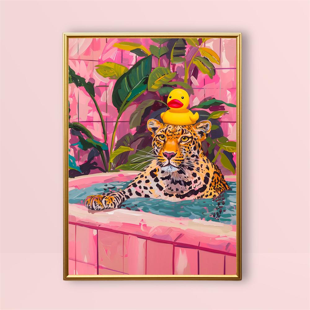 Goose in Bath Prints Rubber Duck Poster Pink Bathroom Wall Art Canvas Painting Funny Animal in Bathtub Dopamine Decor