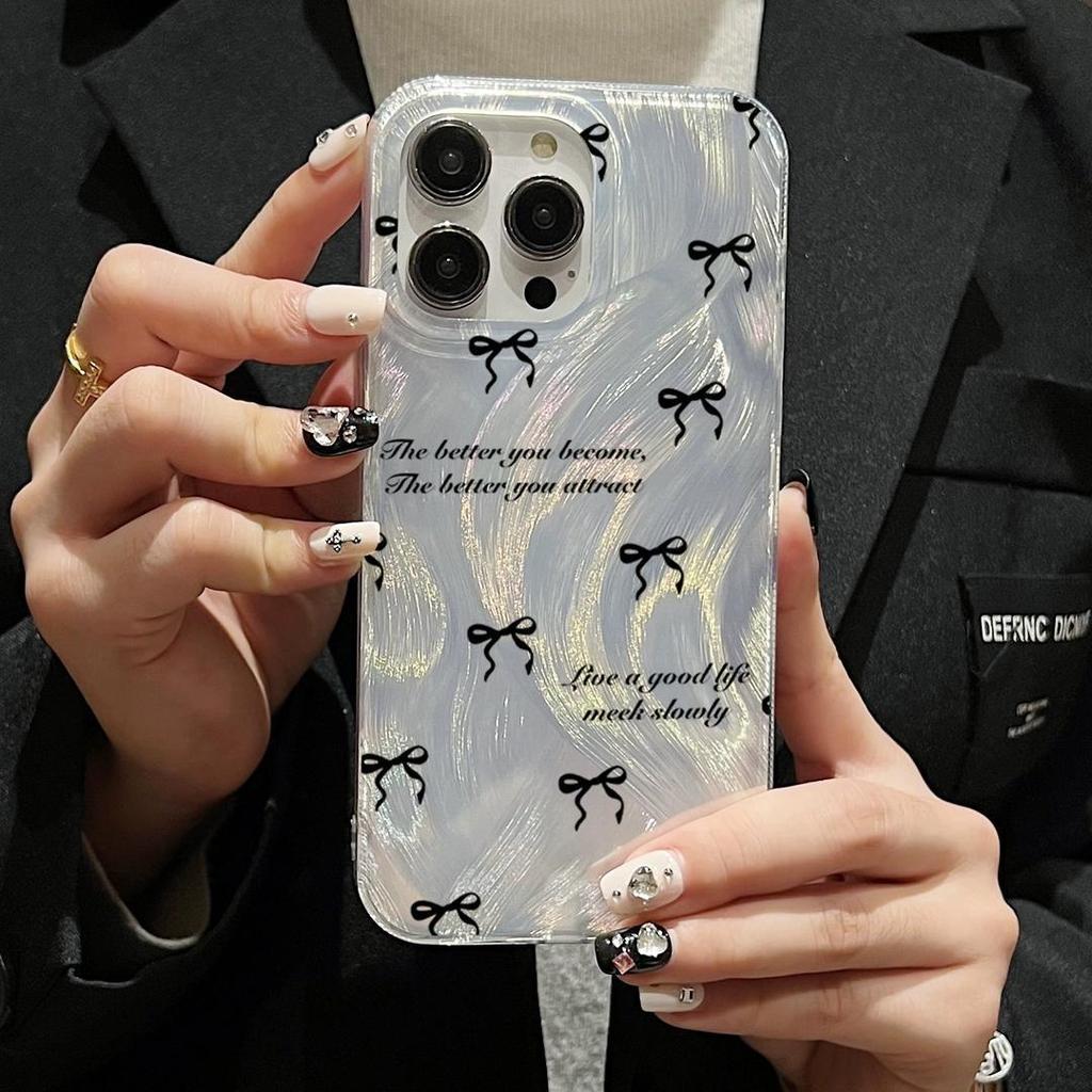 Black bow iPhone13PRO14 Apple 15 feather case 1211XR/XS anti-skid, anti-drop and anti-fingerprint